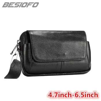 

Genuine Leather Zipper Pouch With Belt Shoulder Bag Hook Loop Holster Cover Phone Case For HTC One M7 M8 M9 M10