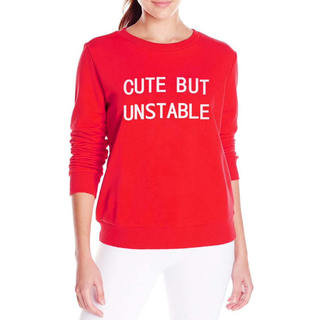 Милые, но нестабильный с буквенным принтом пуловеры для женщин 2019 Уличная Для толстовки темно синий и красный цвета свитшоты длинными