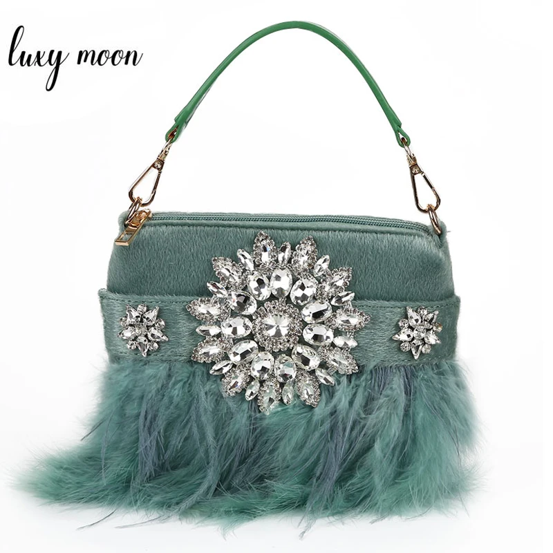 Роскошный дизайнерский клатч с перьями, женская сумочка с кисточками для свадебной вечеринки, розовый, зеленый, белый, стразы, клатчи ZD1296