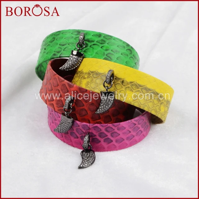 Borosa Multi Color Snakeskin Cuff Bangle Cz Bead Dangle Horn Borosa Multi Color Snakeskin Cuff Bangle Cz Bead Dangle Horn Bracelet Skin Gems