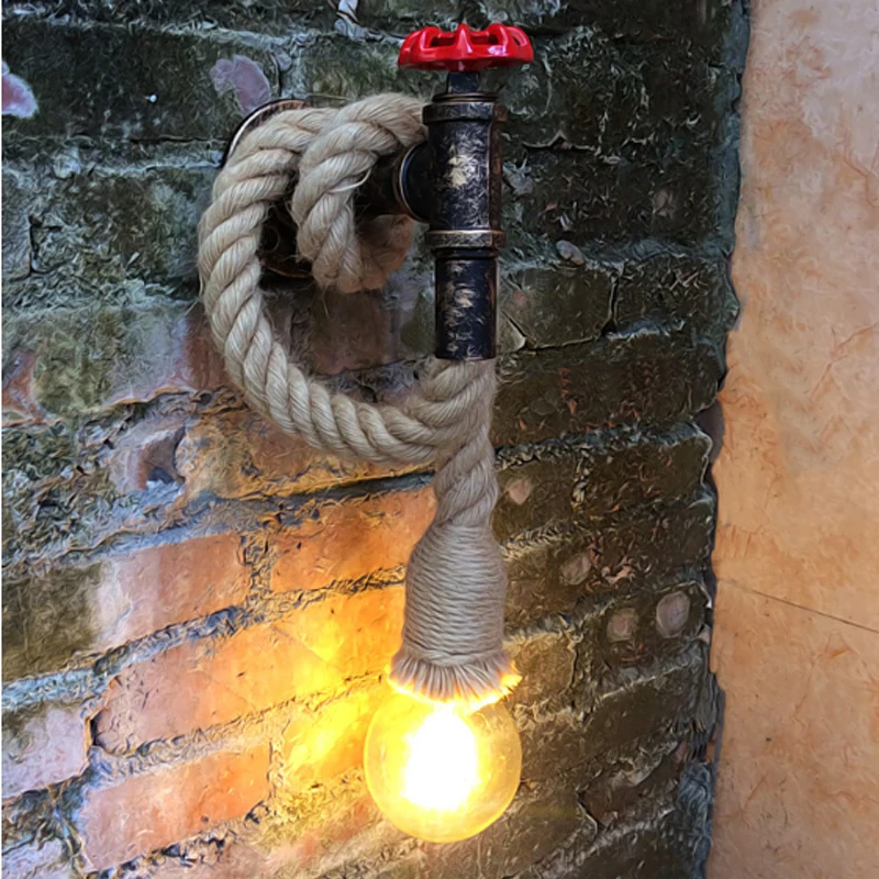 

Retro industrial wall lamp vintage water pipe light hemp rope lamp Cafe Restaurant Barbershop Clothing Store Stair Corridor lamp