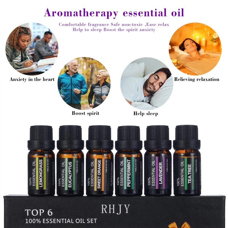 

100% Pure Natural Aromatherapy Oils Kit For Humidifier Water-soluble Fragrance Oil compound Essential Oil Set 6Pcs TSLM1