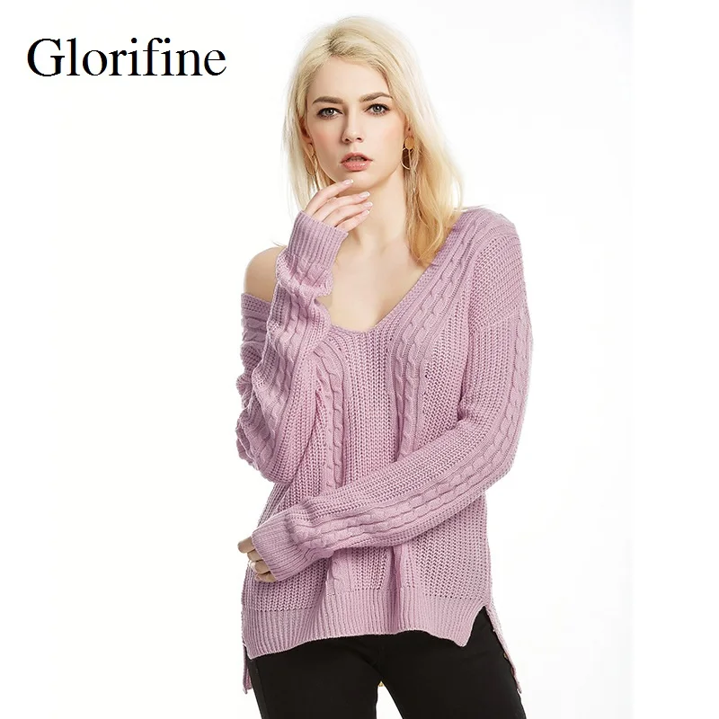 Женский толстый свитер Glorifine однотонный Повседневный вязаный с v-образным