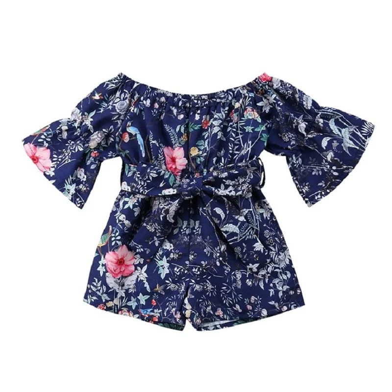 

Baby Clothes Summer Hot Sale Infant Toddler Baby Girls Romper Off Shoulder Half Sleeve Floral Print Bow Jumpsuit Outfits 12M-5Y