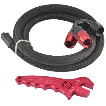 

AN8 Nylon & Stainless Braided Oil/Fuel Hose 1m Pipe+Straight+180 Degree Swivel Fitting Oil Hose End Adaptor Kit With Red Spanner