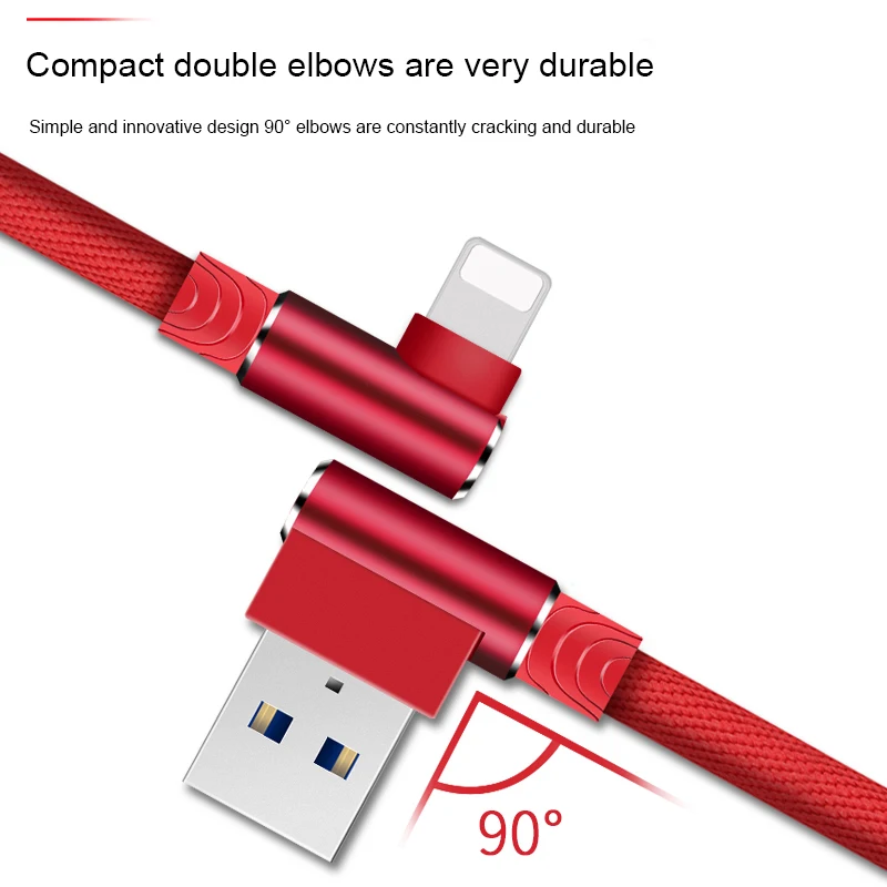 USB кабель для передачи данных 90 градусов iPhone 6 S 7 8 Plus 5 5S SE X XR XS Max iPad i Phone Long 1 м 2 3