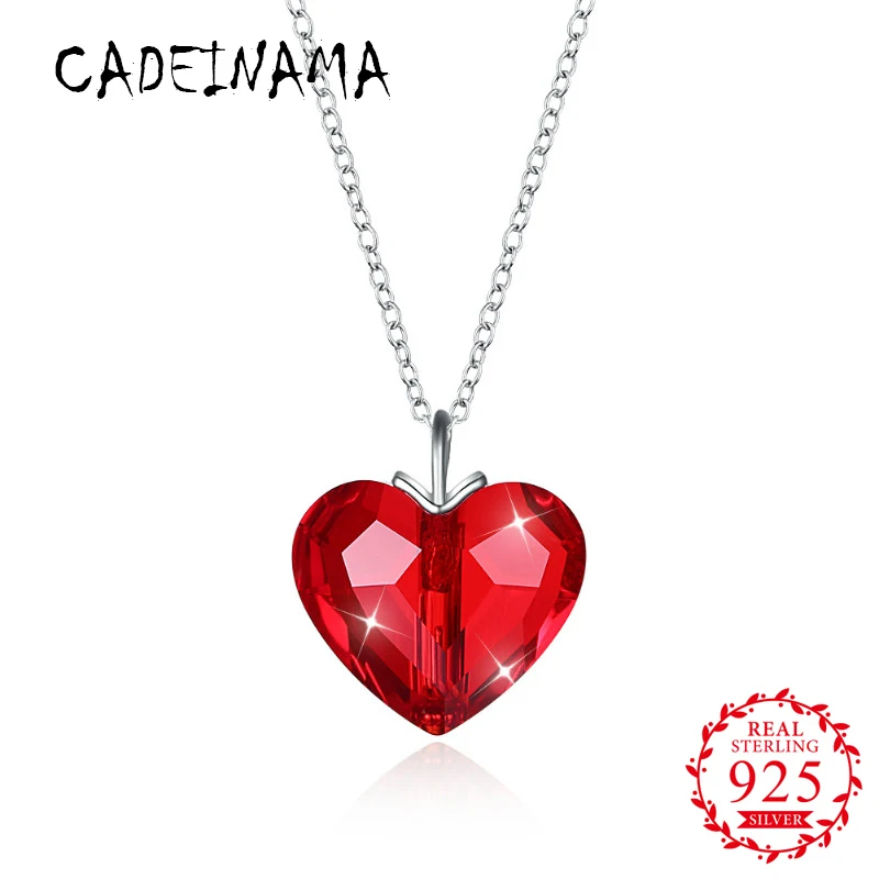 

CADEINAMA 100% 925 Sterling Silver Pendant Necklace LOVE Heart Austrian Crystal Charms Choker Neckalce Women Jewelry Best Gifts