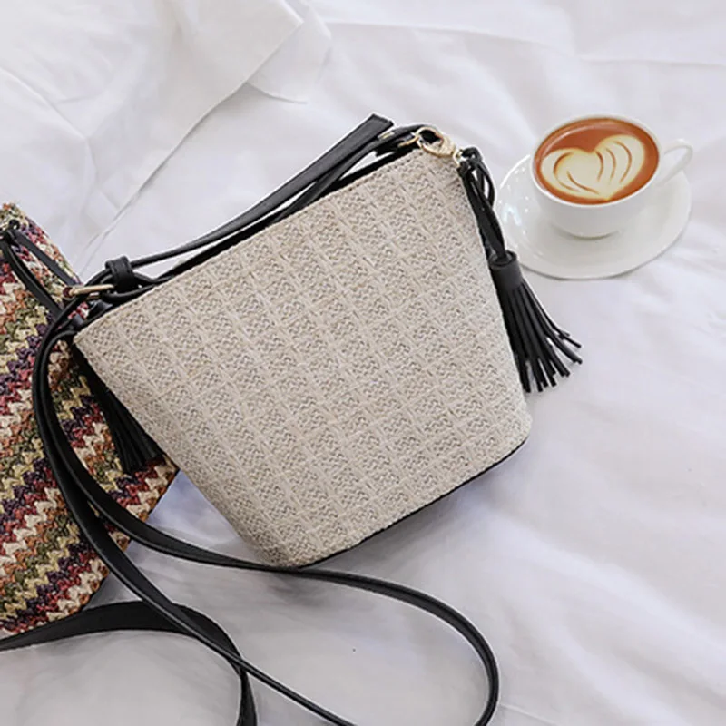 Women Tassel Beach Straw Bag Bohemian Female Summer Holiday Handbag Fashion Woven Lady Shoulder Bag Travel Mini Crossbody SS3272 (3)