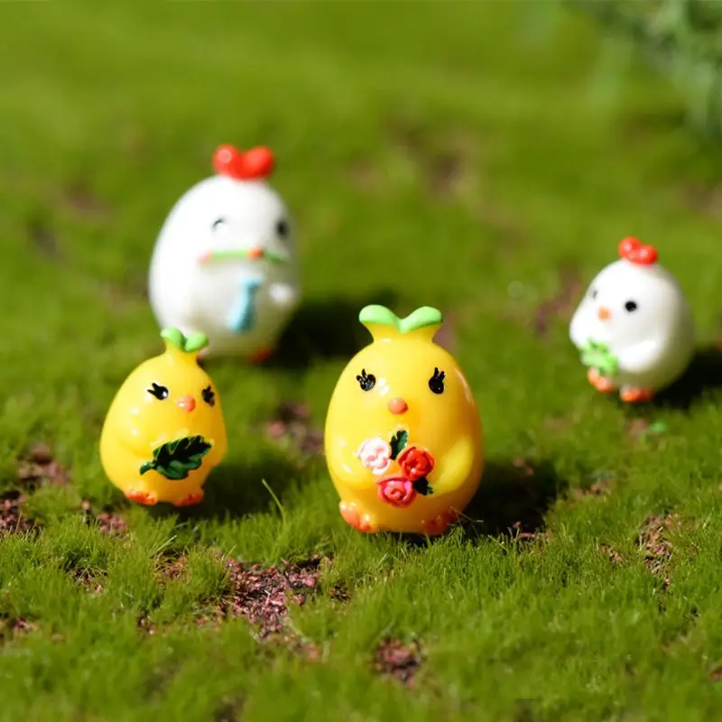 

4Pcs/Set Garden Cute Chicks Miniature Resin Figurine Landscape Craft Plant Pot Fairy DIY Ornament