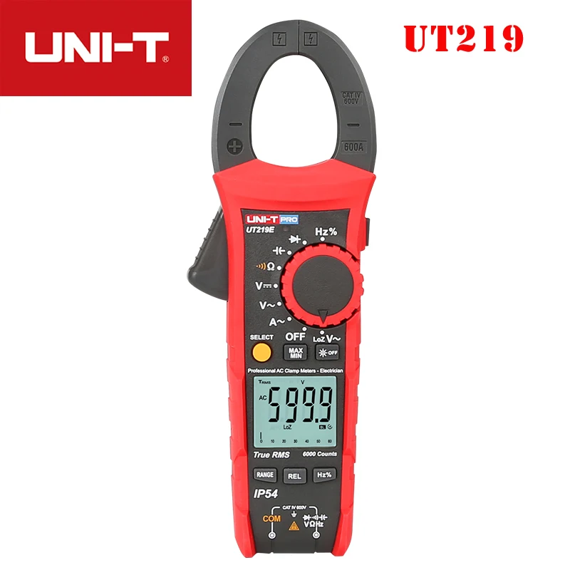 

UNI-T UT219E UT219M UT219DS Digital Clamp Meter True RMS IP54 dust/waterproof ammeter LoZ ACV test AC/DC Volt ACA Freq Temp