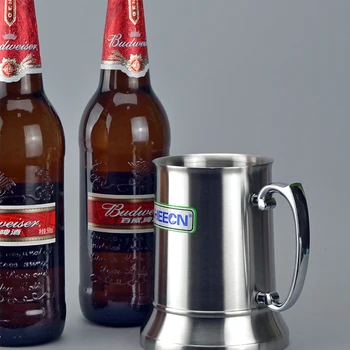 

free shiping HEECN 450ML/16OZ Double Wall Stainless Steel Tankard,isolating cup with stainless handle ,beer mug /coffee mug