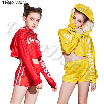 

children hip-hop Girls Clothing Sets Sports Long Sleeve Top & Pants 2 pcs jazz costume set 110-160cm height