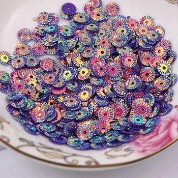 

50g 4mm Round Wheel Flower Gold Plating Loose Sequins Sewing PVC DIY Paillette Dark Purple Daisy Confetti Spangles