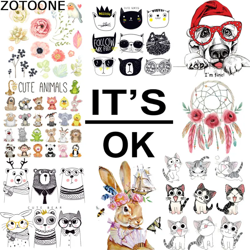 

ZOTOONE Cute Various Cartoon Animal DIY Patches Iron on Transfers Children Clothes Bag Flower Decoration Washable Heat Transfer