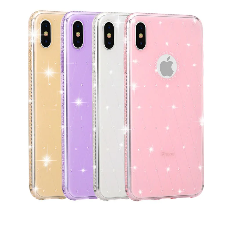 

Girls Shinning Glitter Jewelled Phone Cases for iPhone X XR XS MAX Show Apple Loge Bling Case for 6 6s plus7 8 Plus Back Cover
