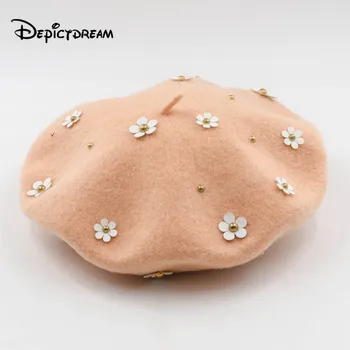 

100% wool Vintage Warm Wool Winter Women Beret French Artist Beanie Hat Cap For Sweet Girl Gift spring and autumn hats