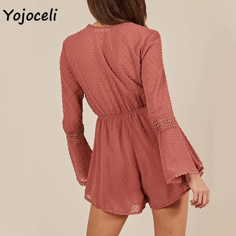 Yojoceli 2018 boho пляжные комбинезоны комбинезон с длинными расклешенными рукавами