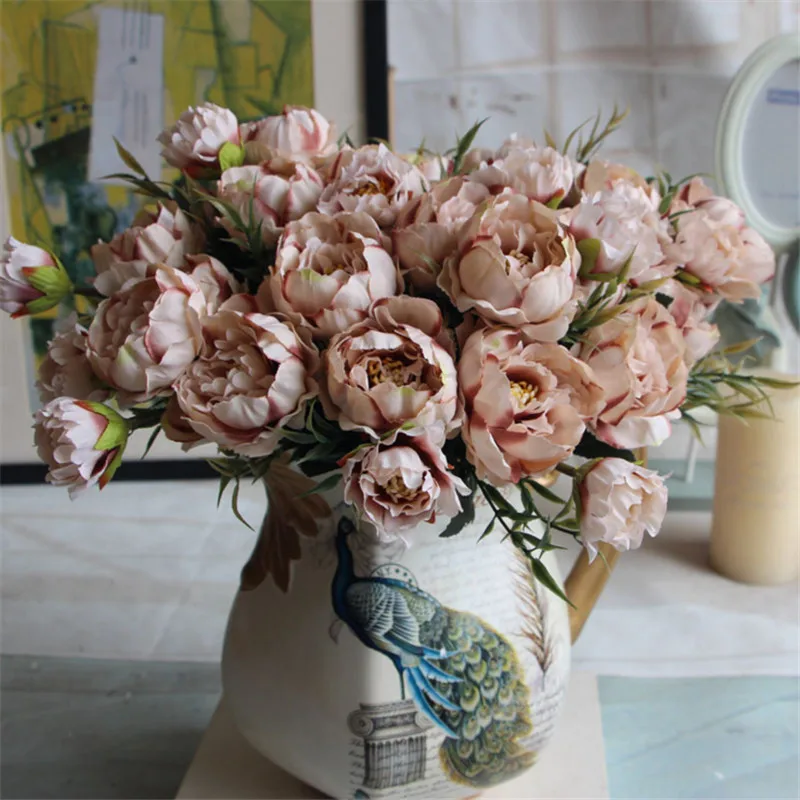 

1 Bouquet / 8 Heads Pretty Wedding Mini Rose Artificial Silk Flower bouquet Flores Bride Home Decoration Cheap Fake Peony Flower