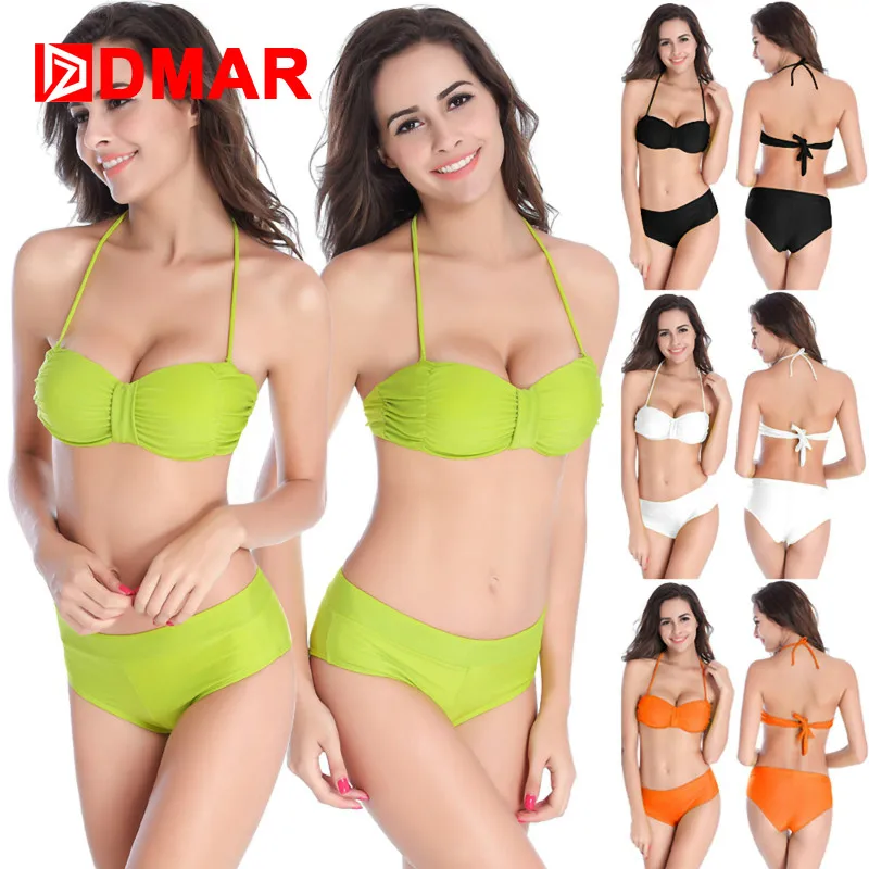 

DMAR Summer Women Pure color Bikini Set Push-up Padded Bra Swimsuit Swimwear Triangle Bather Suit Swimming Suit biquini