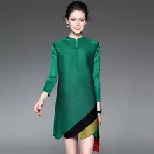 Miyake fold three quarter shirt Лоскутная полосатая длинная футболка с воротником-стойкой Лидер продаж