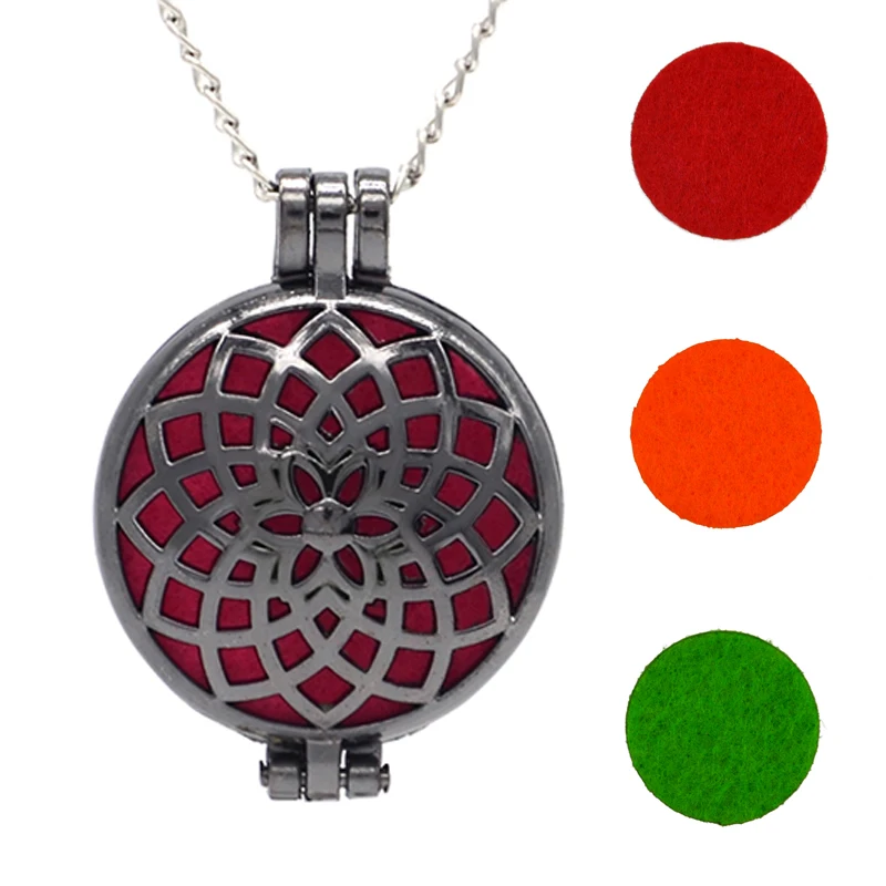 1pcs Aroma Diffuser Necklace Open Vintage Silver Lockets Pendant Perfume Essential Oil Aromatherapy Locket Necklace With Pads