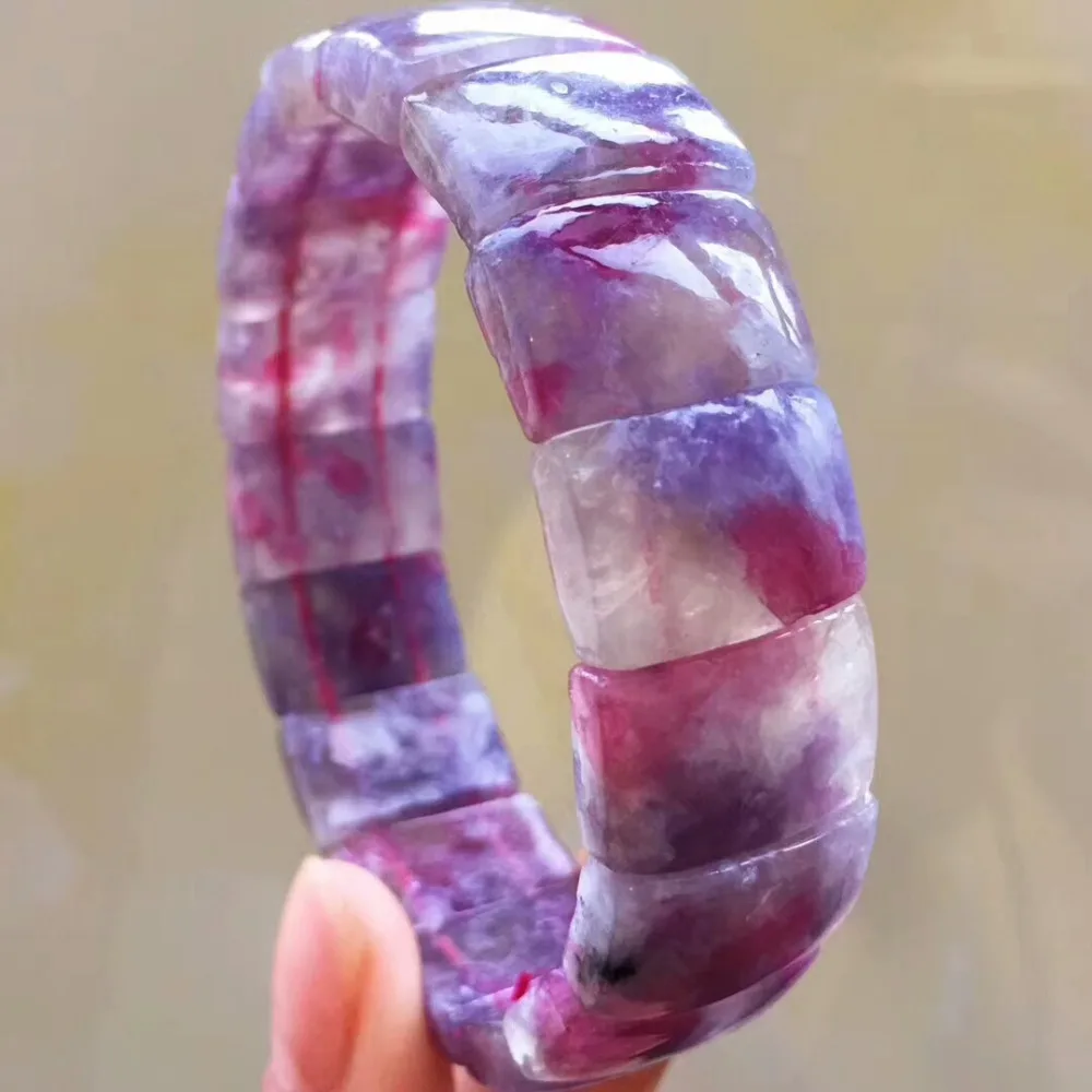 

17x12mm 100% Genuine Natural Watermelon Pink Tourmaline Quartz Bracelets Crystal Rectangle Bead Stretch For Women Bangles AAAAA