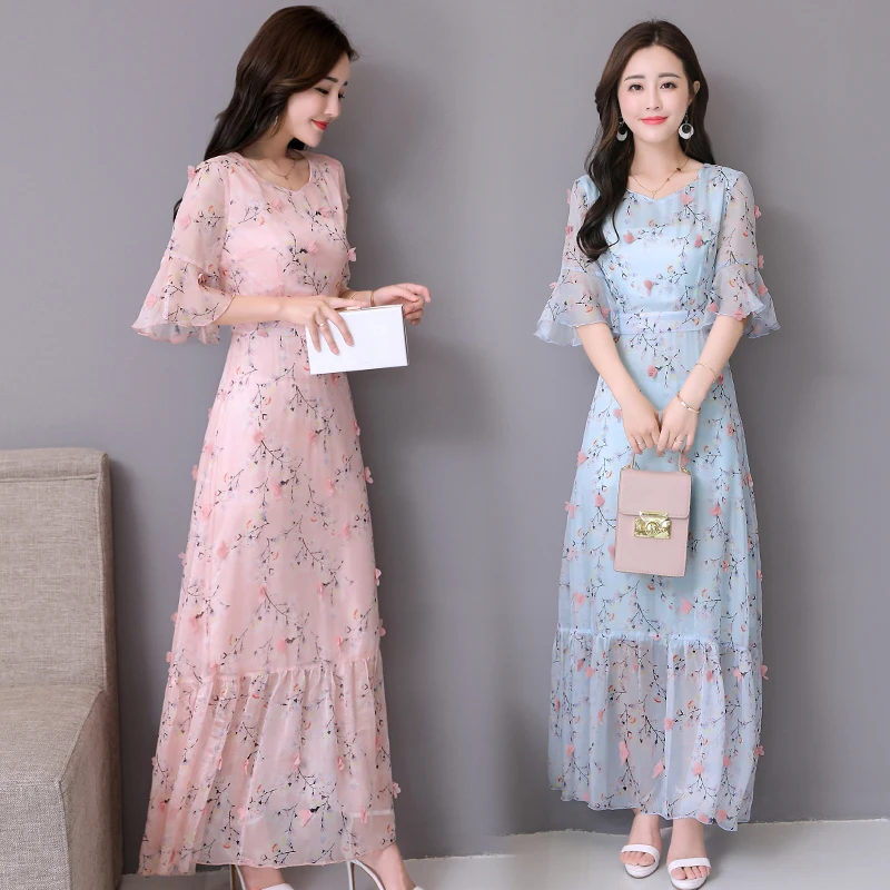 

Vintage Summer Floral Chiffon Boho Midi Dress 2019 Plus Size Elegant Women Maxi Dresses Party Korean Casual Beach Long Vestidos