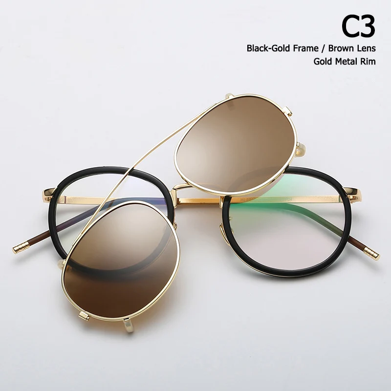 JackJad SteamPunk Style Lens Removable Polarized Sunglasses Clip On Vintage Round Metal Eyewear Sun Glasses Oculos De Sol 2776 - Цвет линз: C3 Brown