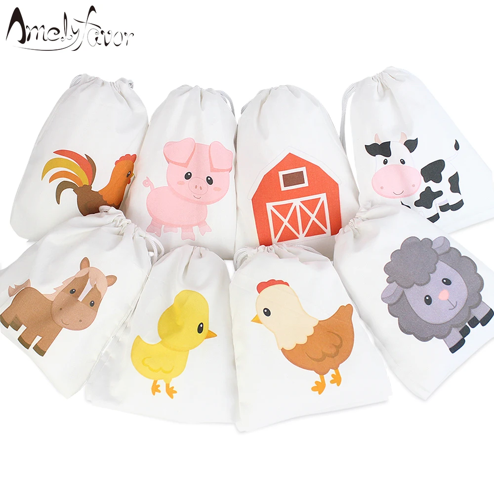 

Farm Animals Theme Party Favor Bags Farm Animal Series 1 Gifts Bags Kids Birthday Baby Shower Party Container Supplies 8 PCS