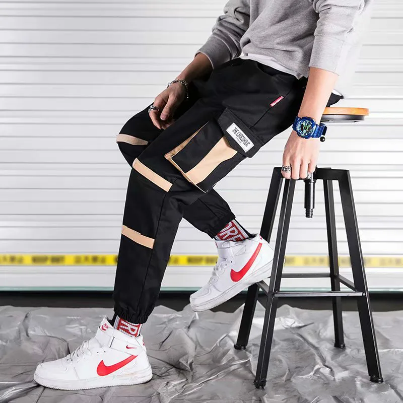 

Pachwork Cotton Multi-Pockets Safari Style Fashion Mens Cargo Pants Men Harajuku Hip Hop Streetwear Casual Elastic Trousers Cam