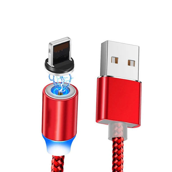 Магнитный USB кабель для быстрой зарядки мобильного телефона Micro type C Шнур для iPhone XS XR 8 7 samsung S10 S9 Xiaomi светящееся магнитное зарядное устройство - Color: red - for iphone