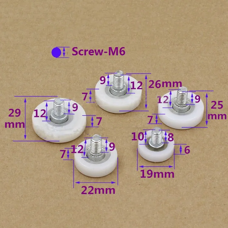 20 шт./лот Диаметр 19/22/25/26/29 мм M6 с выдвижными ящиками подшипник шкива колеса стальная дверь шкафа для документов колеса Мебель Перемещение нейлоновое колесо
