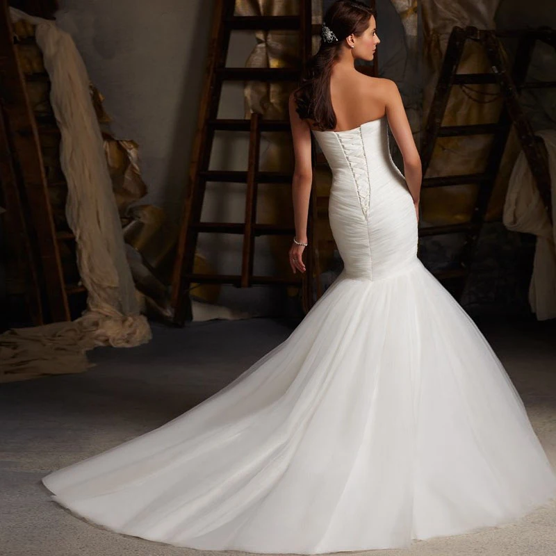 US $48.30 Wedding Dresses Hot Sale Sexy Tulle Strapless Trumpet Mermaid Cheap Beach Bridal Dress Vestidos De Noivas With Lace Up Back