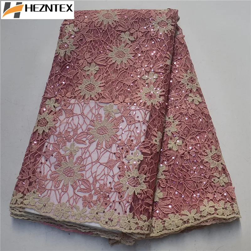 

New Design African Lace Fabric Guipure Cord Lace With Sequins Beaded 2019 High Quality French Net Mesh Laces Fabric PSA576-1