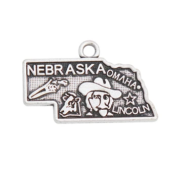 

RAINXTAR Antique Silver Color Double Sided Alloy American State Nebraska Map Charms 23*25mm 50pcs AAC1107