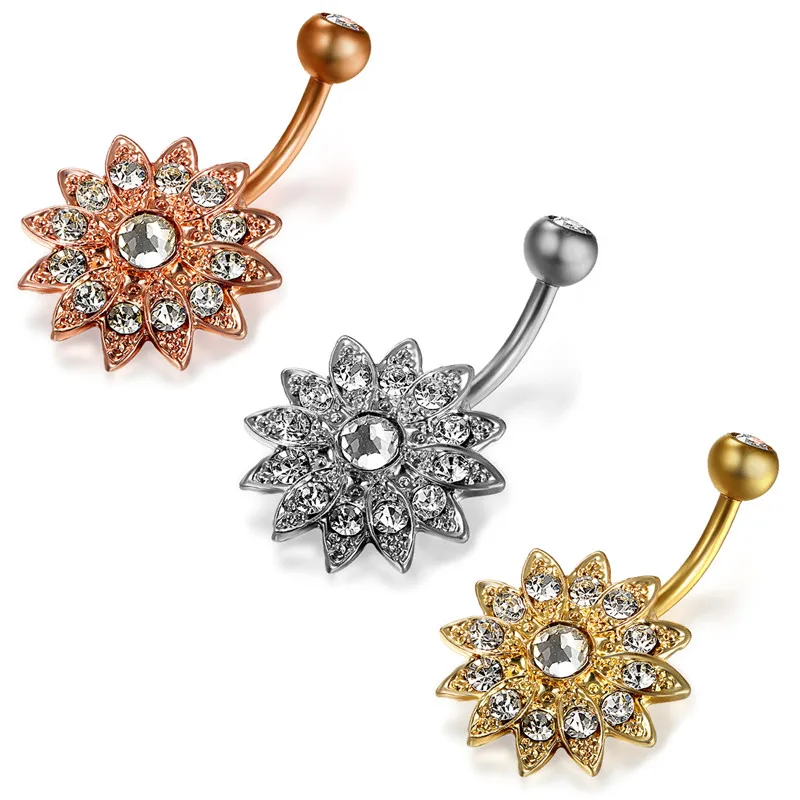 Boniskiss Medical Steel Crystal Cubic Zirconia Rotate Button Ring Dangle Navel Piercing Body Piercing Jewelry Tassel For Women