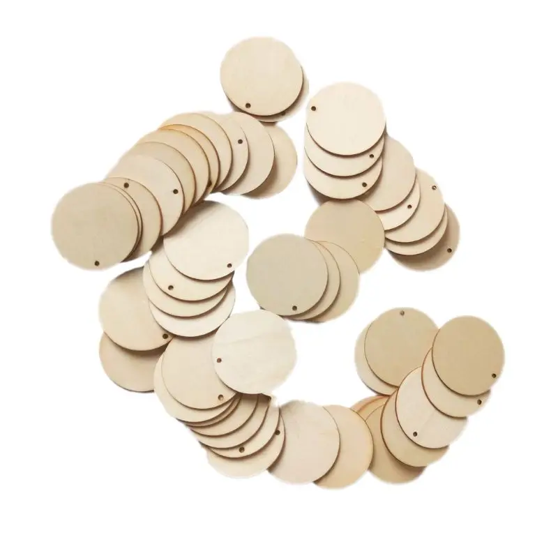 

50pcs Unfinished Round Wooden Discs Ornament Embellishments For Scrapbooking DIY Craft One Hole Handmade Home Decor 50mm