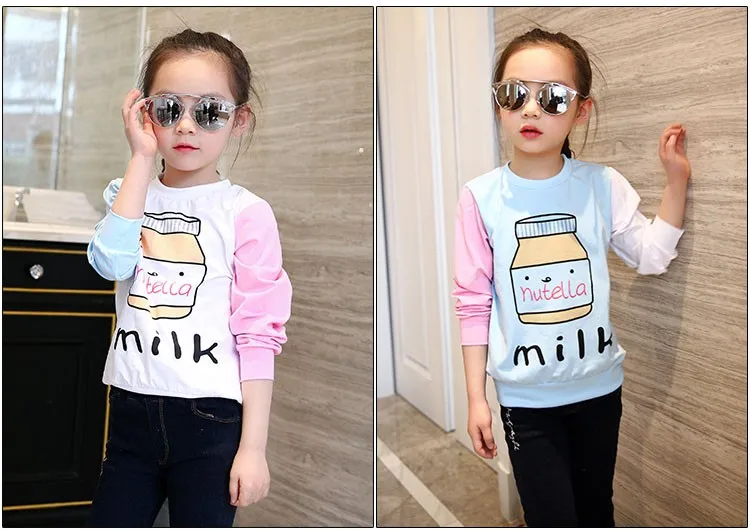 little teenage girls t-shirt character girls tops blue white pink patchwork tees girl tshirt 2016 spring autumn kids clothes 6 7 8 9 10 11 12 13 14 15 16 years old big little teenage girls long sleeve t-shirts children clothing (3)