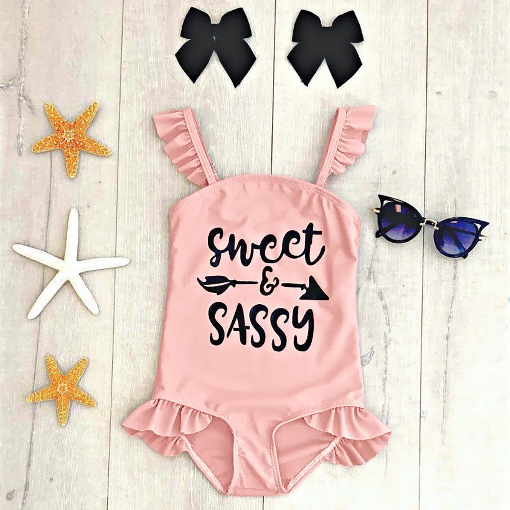 Детские купальники Oddler для маленьких девочек, с оборками, с буквенным принтом, купальник бикини, купальный костюм для маленьких девочек, купальники#521