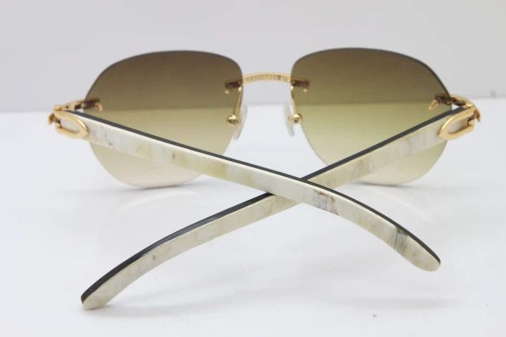 Cartier Rimless 8300729 Black Mix White Buffalo Horn Sunglasses In Gold Brown Lens (9)