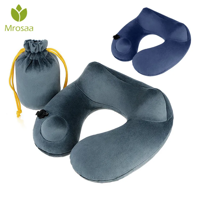 

Hot Push-Button Inflatable Neck Pillow with Airplane Travel Packsack Folding Pillow Travel Neck Pillow for Office Flight Pillows