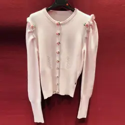 2018 Новый стиль Для женщин вязаный свитер Элегантный цветочный боты с длинными рукавами и круглым вырезом кардиган моды оборками Bodycon Милая