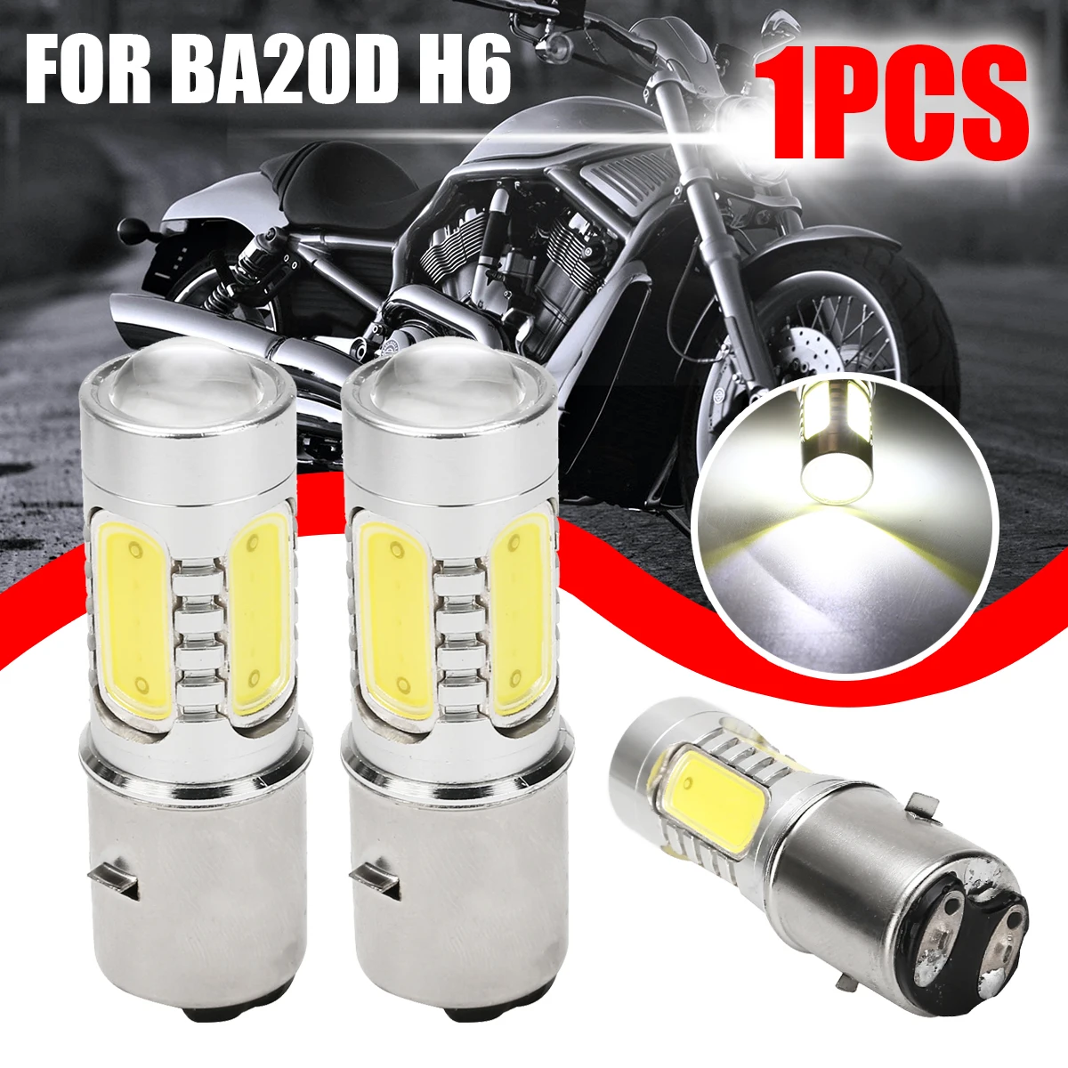 Universal 1pc White Motorcycle H6 Headlight DC12V 7.5W BA20D 4 COB LED Moto Moped Scooter ATV Lamp Bulb Aluminum Light