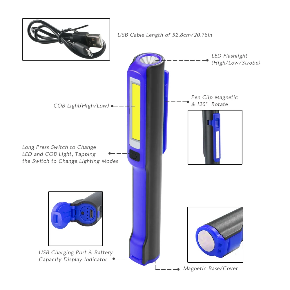 Портативный 3 Вт 18650 COB флэш светильник фонарь USB Перезаряжаемый светодиодный