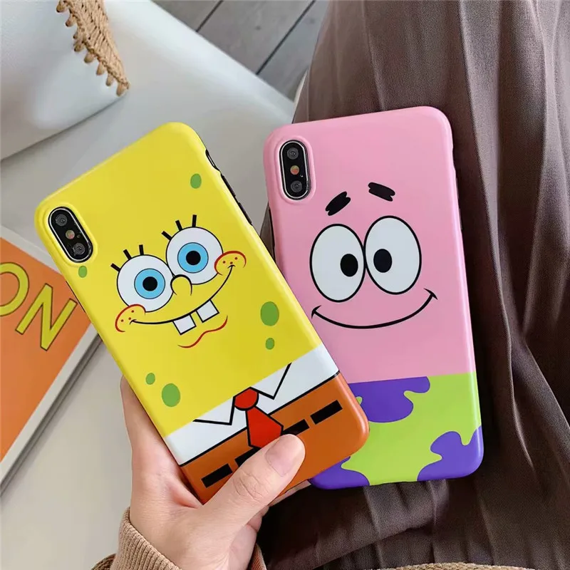 

JAMULAR Cute Cartoon SpongeBob Phone Case For iPhone 7 X XS MAX XR 8 6 6s Plus Silicon Soft IMD TPU Back Cover For iPhone XR Bag