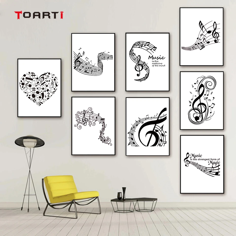 Musical Notes Abstract Painting Wall Art Black&White Minimalist Line Drawing Nordic Poster Home Decor Prints Living Room Picture (2)