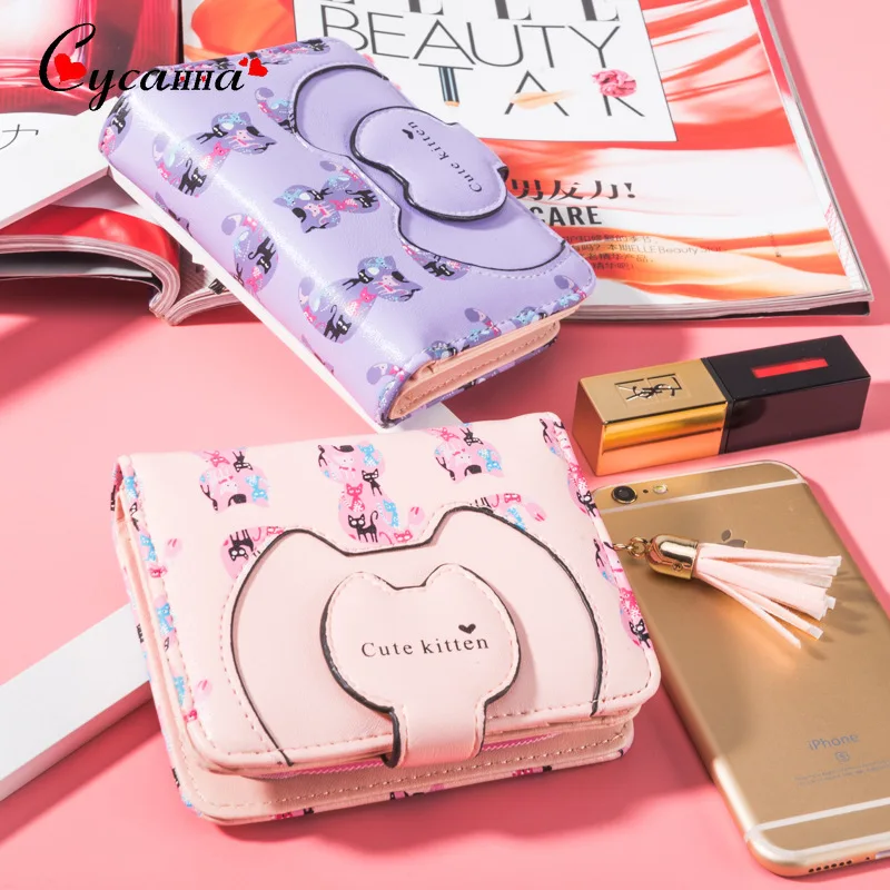 

Korean Student Cute Cartoon Short Purse Fashion Trend Women Small Fresh Two-fold Zipper Lady's Small Coin Purse Female Cartera