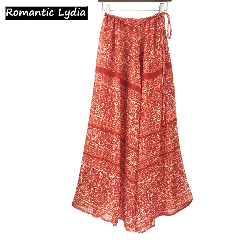 

Women Summer Floral Print Beach Chiffon Skirts Bohemian Long Front Slit Skirt Saia Longa Faldas Casual Loose Lace Up Wrap Skirt