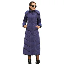 Зимние Для Женщин Белые парки с гусиным пухом женские с капюшоном пуховик пальто Сгущает Теплый Тонкий ветрозащитный молния X-длинная верхняя одежда