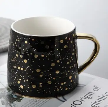 350 мл керамические кофейные кружки с золотая ручка красочные точки офисные кружки для питья молока чашки подарки - Color: A